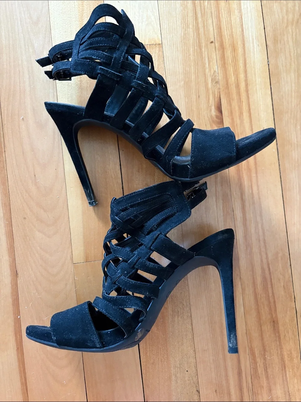 Jessica Simpson Black Strappy Suede Cage Heels - Size 8